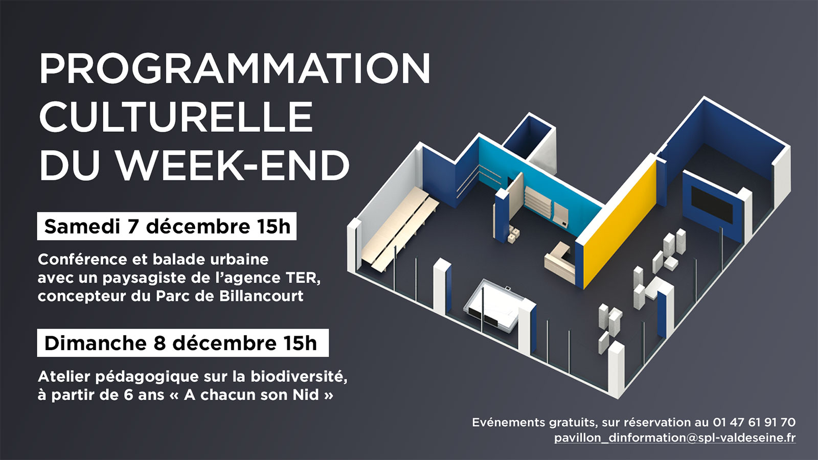 Programmation culturelle du week-end Programmation Pavillon des Projets Boulogne-Billancourt Décembre 2019